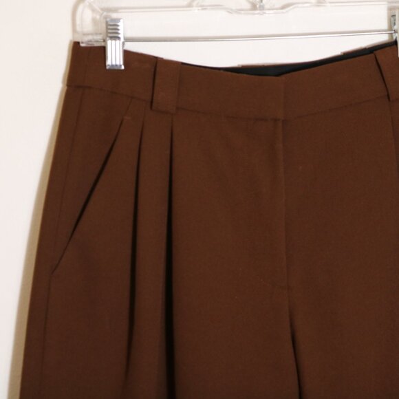 ALC Franklin Pant Womens 4 Mocha Brown Pleated High Rise Trouser Neutral Office - Picture 3 of 7